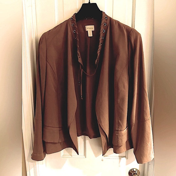 Women’s Chicos Light Brown Topper Jacket, 3/16/XL soft suede like feel - Picture 8 of 8